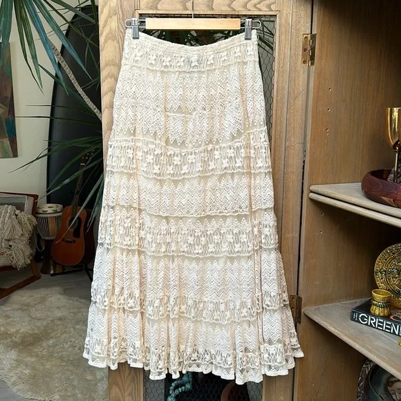 Multiples Cream Lace Tiered Maxi Skirt - Picture 8 of 11